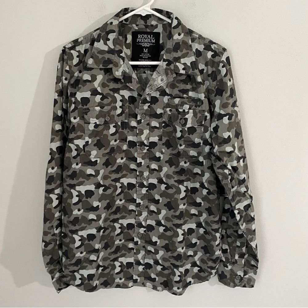 Royal Premium Men’s Black Camo Burton Down Shirt Cotton M